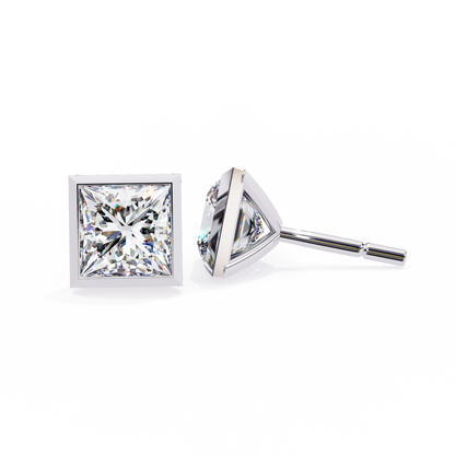 1.77 CTW Princess-Cut Lab-Grown Diamond Bezel-Frame Stud Earrings in 14K Gold