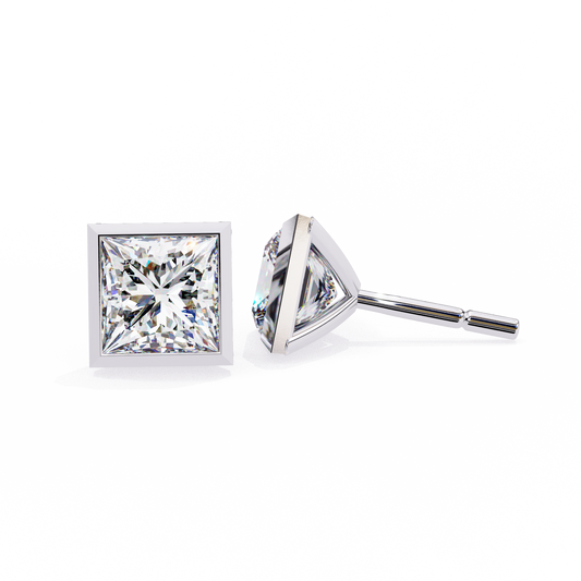 1.77 CTW Princess-Cut Lab-Grown Diamond Bezel-Frame Stud Earrings in 14K Gold