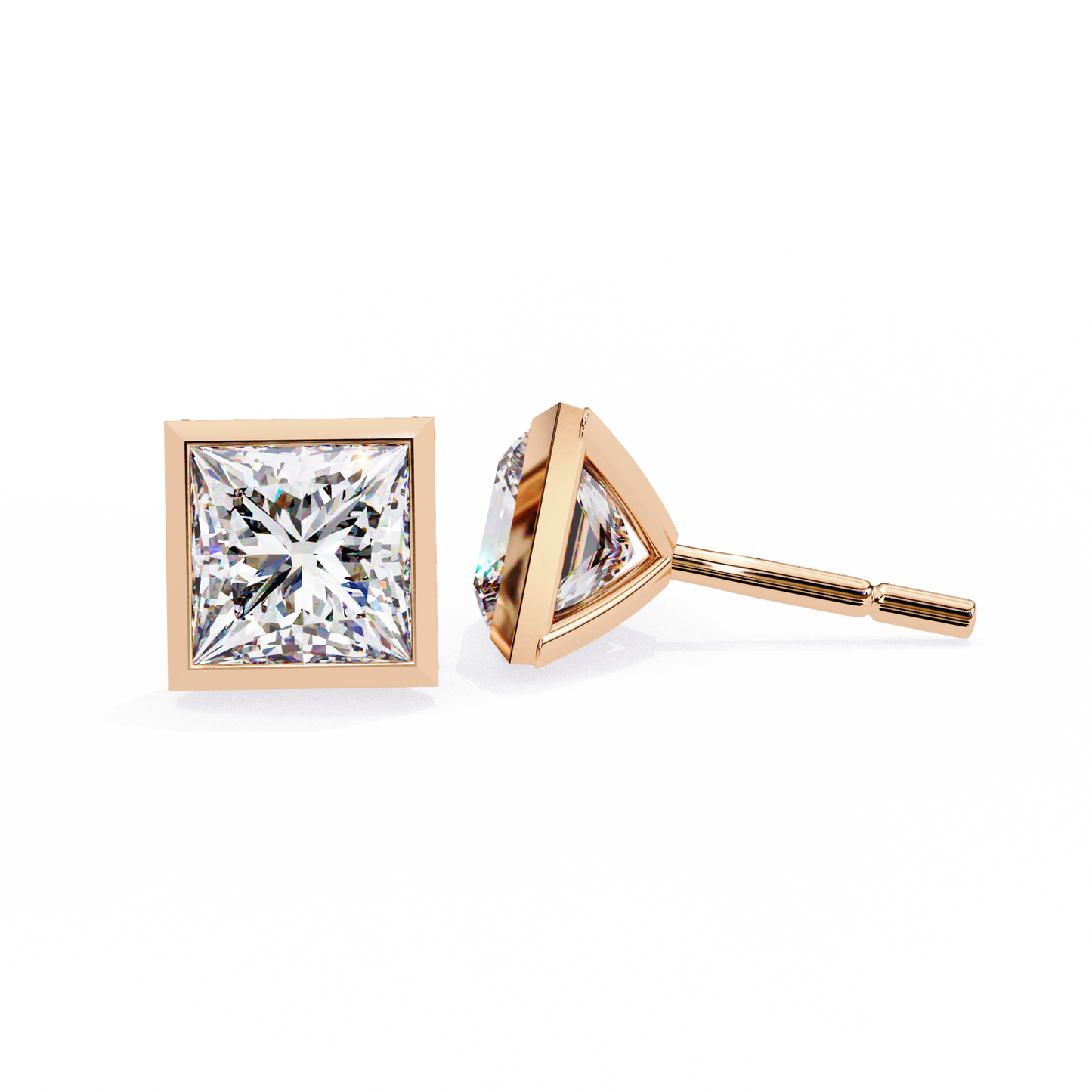 1.77 CTW Princess-Cut Lab-Grown Diamond Bezel-Frame Stud Earrings in 14K Gold