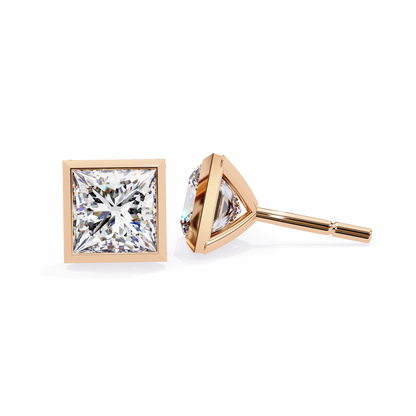 1.77 CTW Princess-Cut Lab-Grown Diamond Bezel-Frame Stud Earrings in 14K Gold