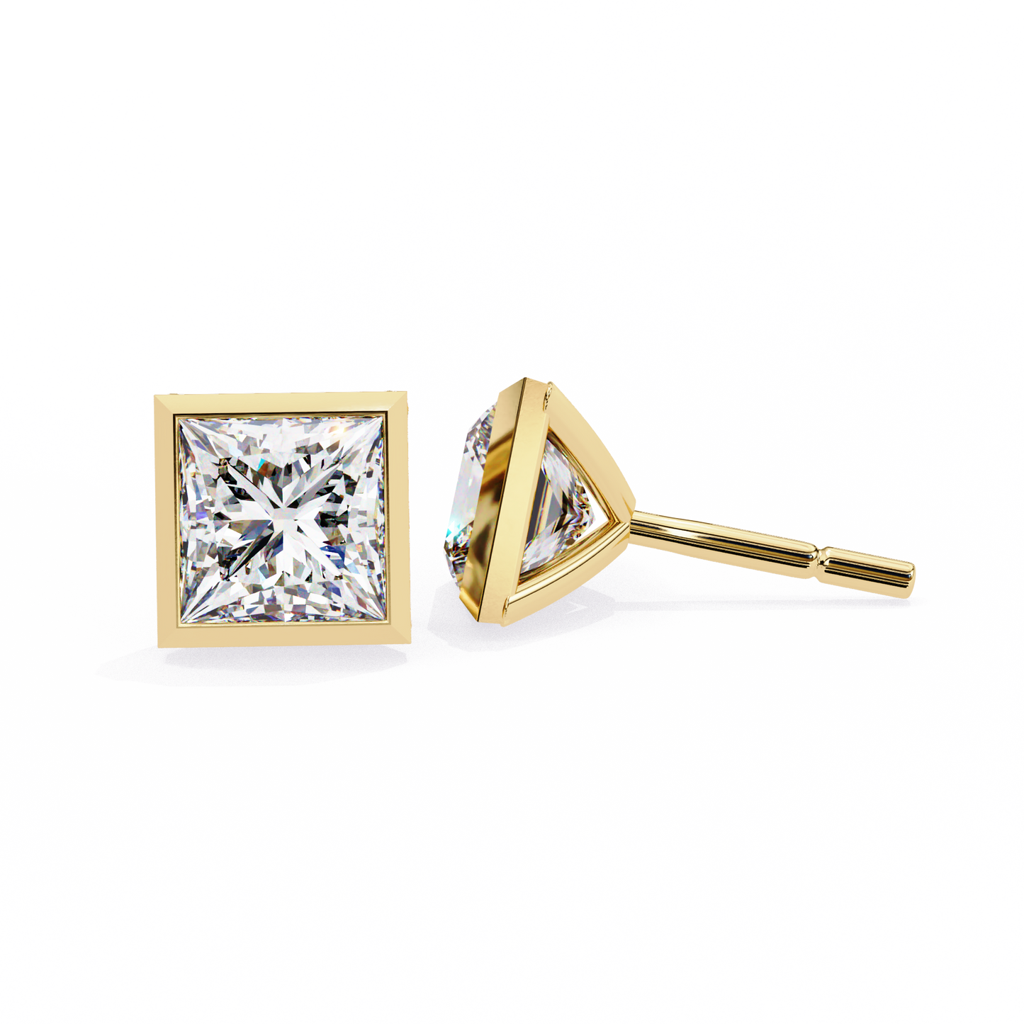 1.77 CTW Princess-Cut Lab-Grown Diamond Bezel-Frame Stud Earrings in 14K Gold