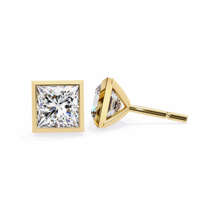 1.77 CTW Princess-Cut Lab-Grown Diamond Bezel-Frame Stud Earrings in 14K Gold