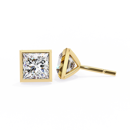 1.77 CTW Princess-Cut Lab-Grown Diamond Bezel-Frame Stud Earrings in 14K Gold