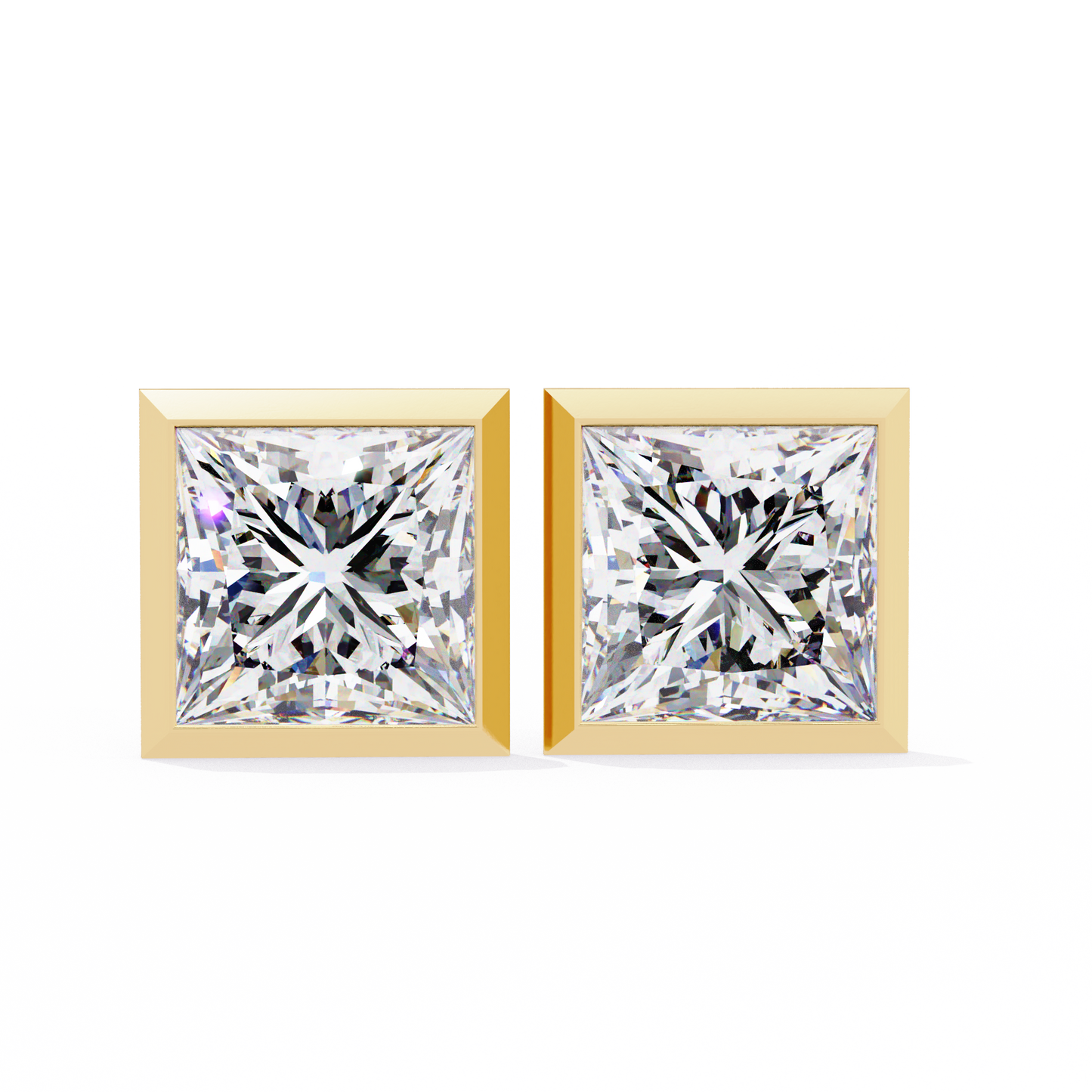 1.77 CTW Princess-Cut Lab-Grown Diamond Bezel-Frame Stud Earrings in 14K Gold