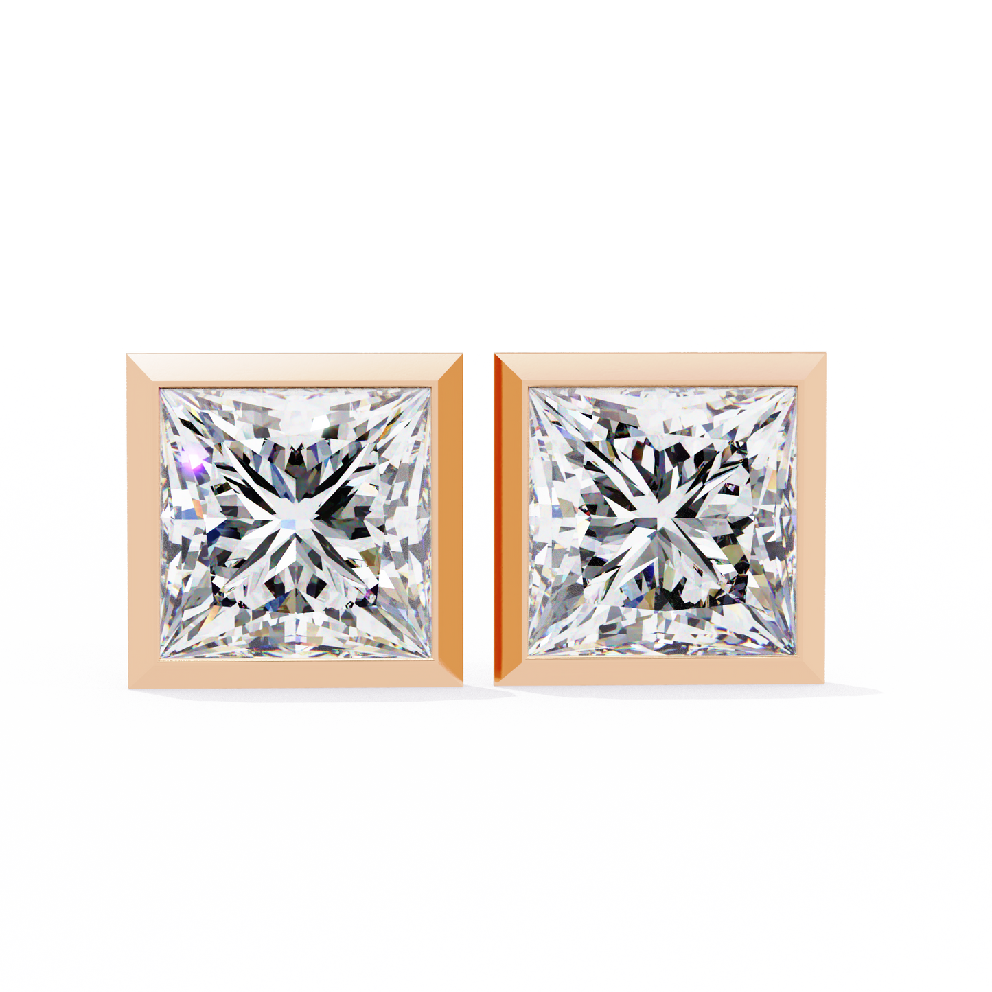 1.77 CTW Princess-Cut Lab-Grown Diamond Bezel-Frame Stud Earrings in 14K Gold