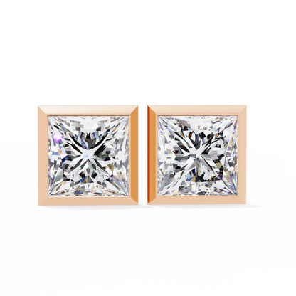 1.77 CTW Princess-Cut Lab-Grown Diamond Bezel-Frame Stud Earrings in 14K Gold