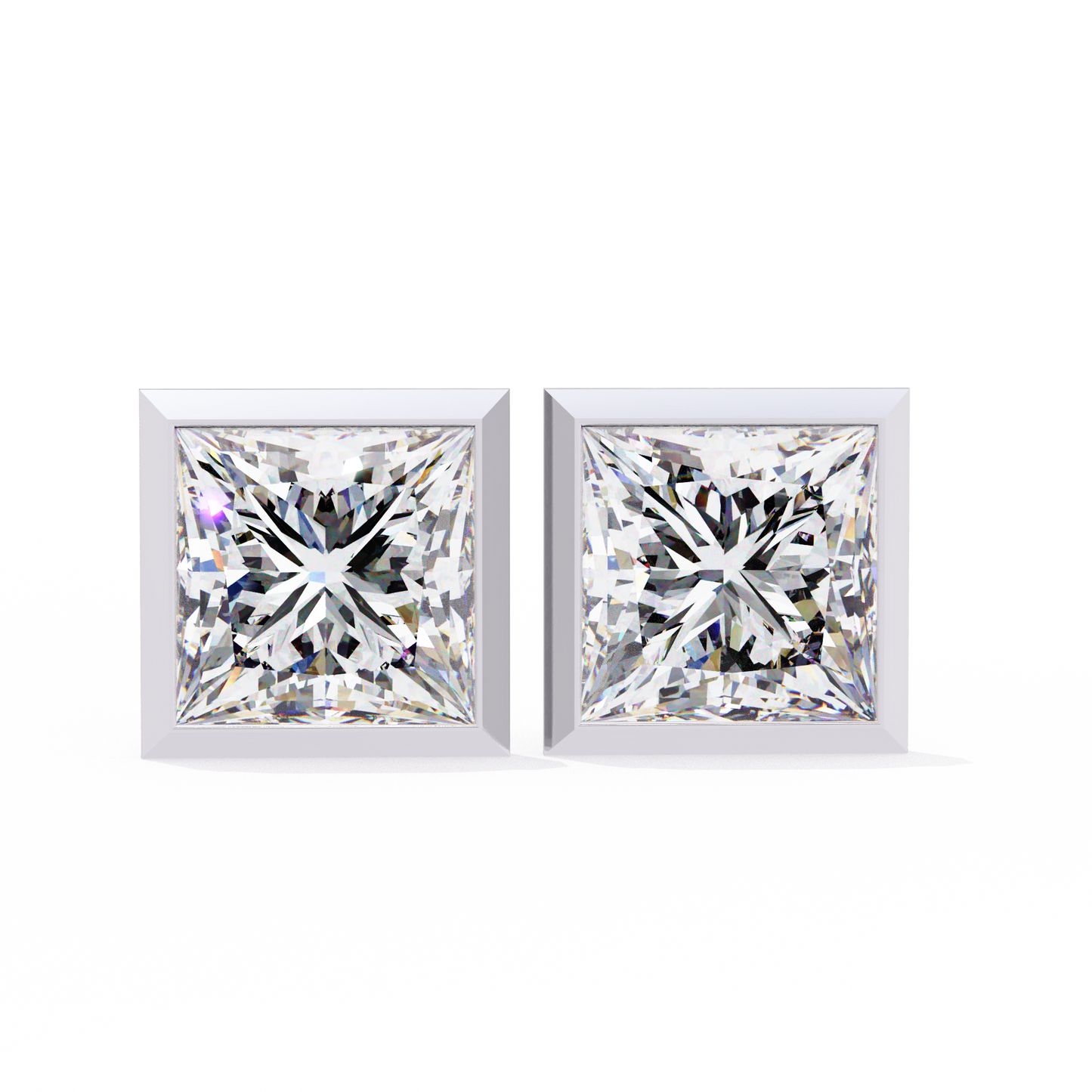 1.77 CTW Princess-Cut Lab-Grown Diamond Bezel-Frame Stud Earrings in 14K Gold