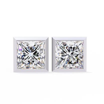 1.77 CTW Princess-Cut Lab-Grown Diamond Bezel-Frame Stud Earrings in 14K Gold