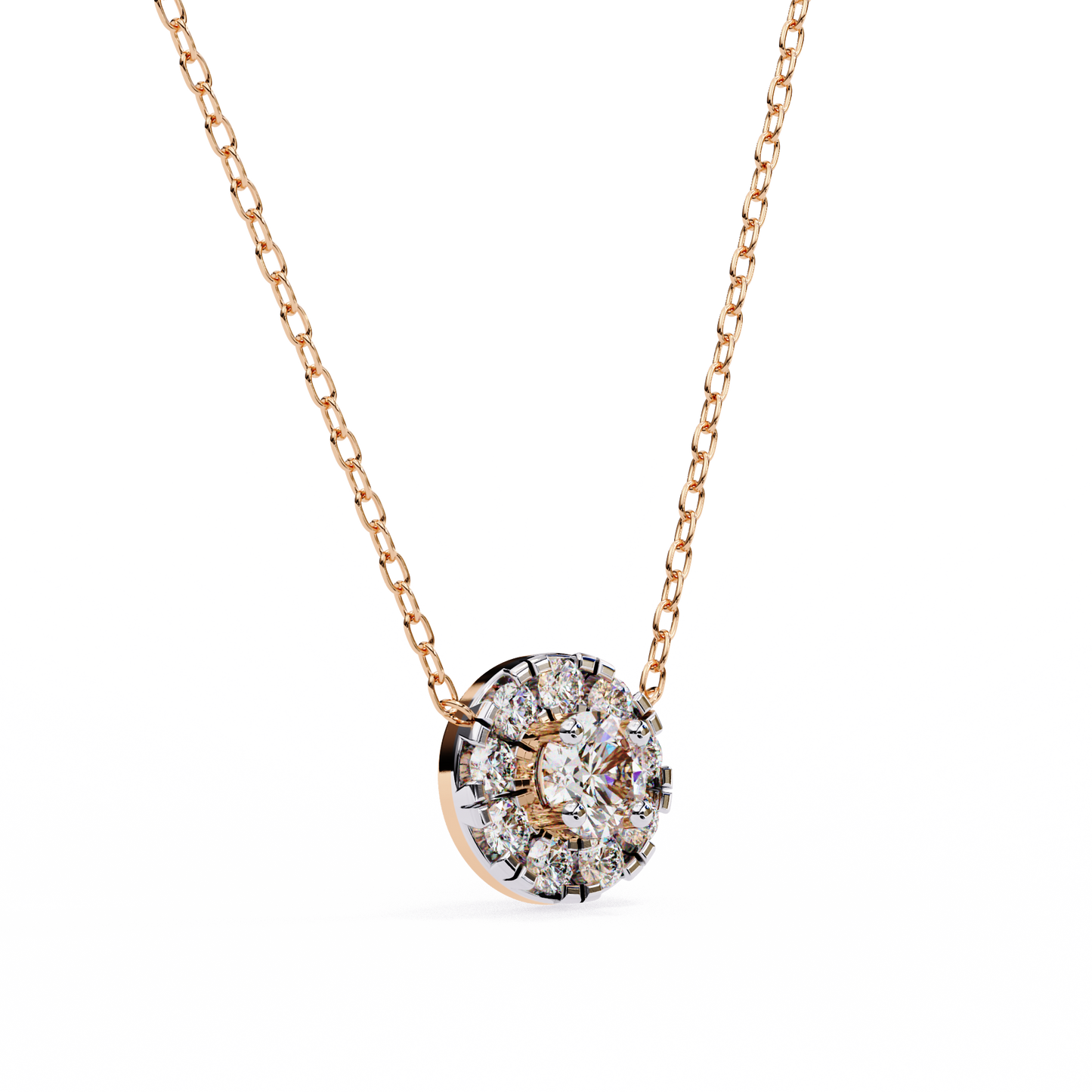 0.20 CTW Round Floral Halo Lab-Grown Diamond Necklace in 14K Gold & Platinum