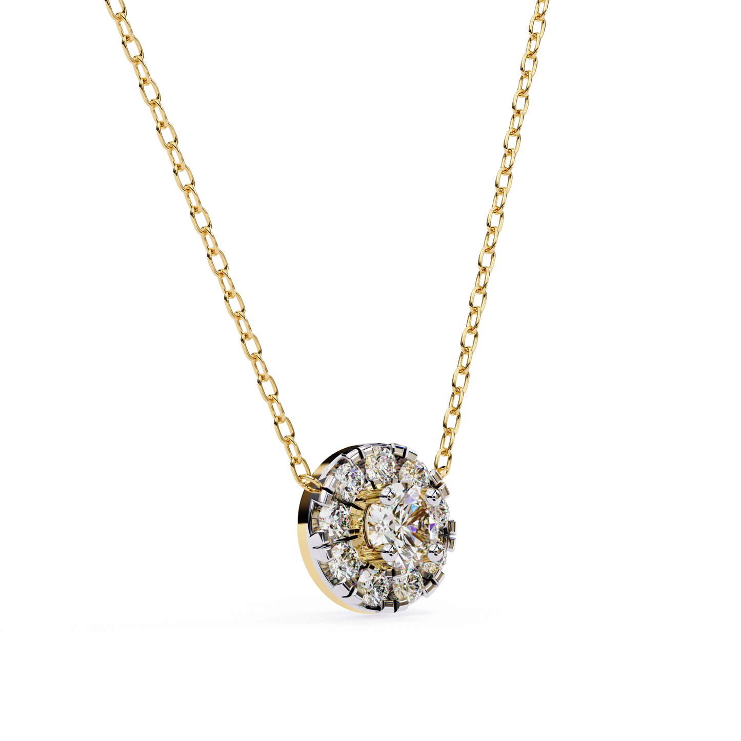 0.20 CTW Round Floral Halo Lab-Grown Diamond Necklace in 14K Gold & Platinum