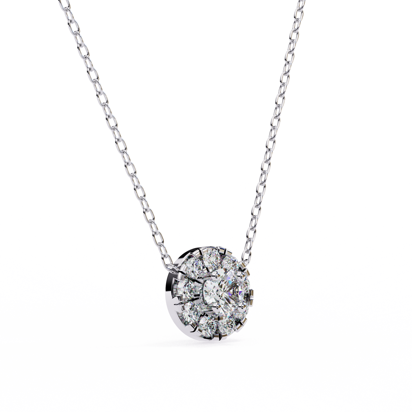 0.20 CTW Round Floral Halo Lab-Grown Diamond Necklace in 14K Gold & Platinum