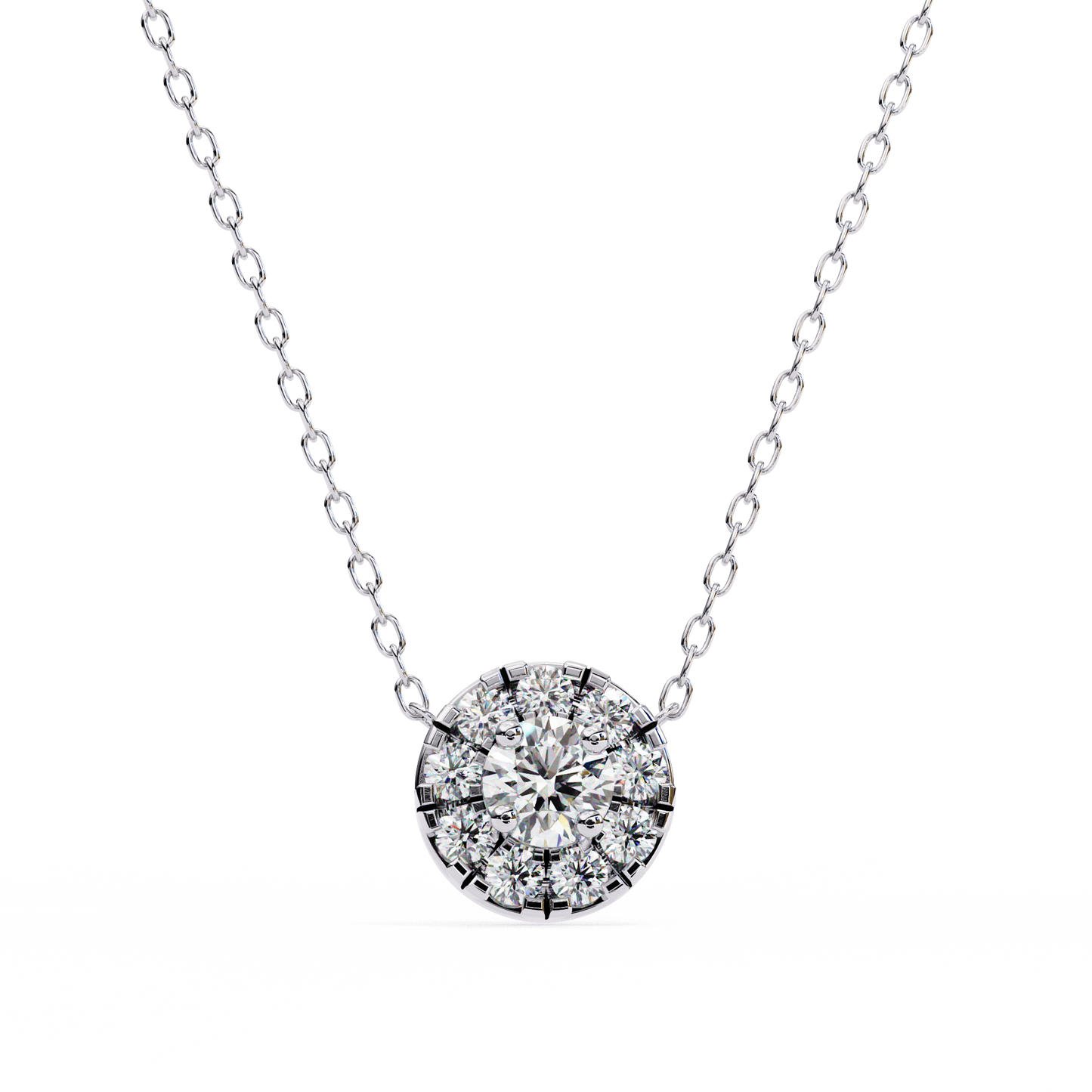 0.20 CTW Round Floral Halo Lab-Grown Diamond Necklace in 14K Gold & Platinum