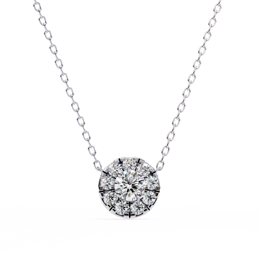 0.20 CTW Round Floral Halo Lab-Grown Diamond Necklace in 14K Gold & Platinum