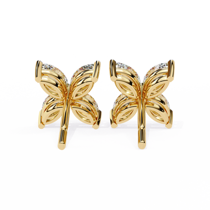 0.88 CTW Marquise Lab-Grown Diamond Four-Petal Floral Stud Earrings in 14K Gold
