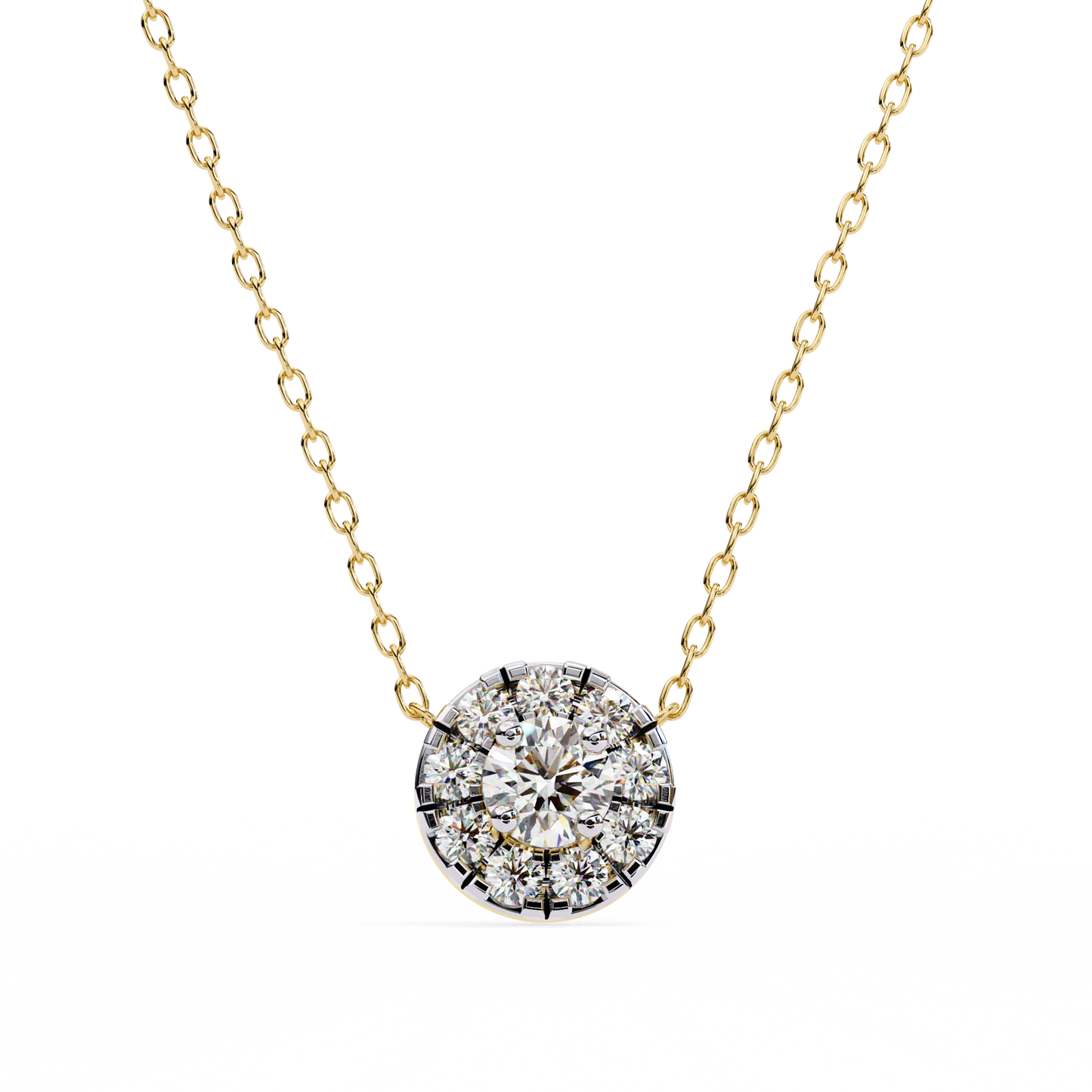 0.20 CTW Round Floral Halo Lab-Grown Diamond Necklace in 14K Gold & Platinum