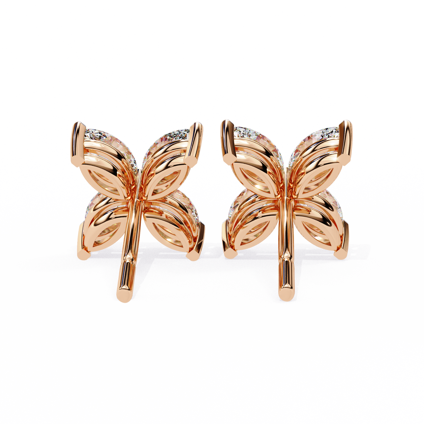0.88 CTW Marquise Lab-Grown Diamond Four-Petal Floral Stud Earrings in 14K Gold