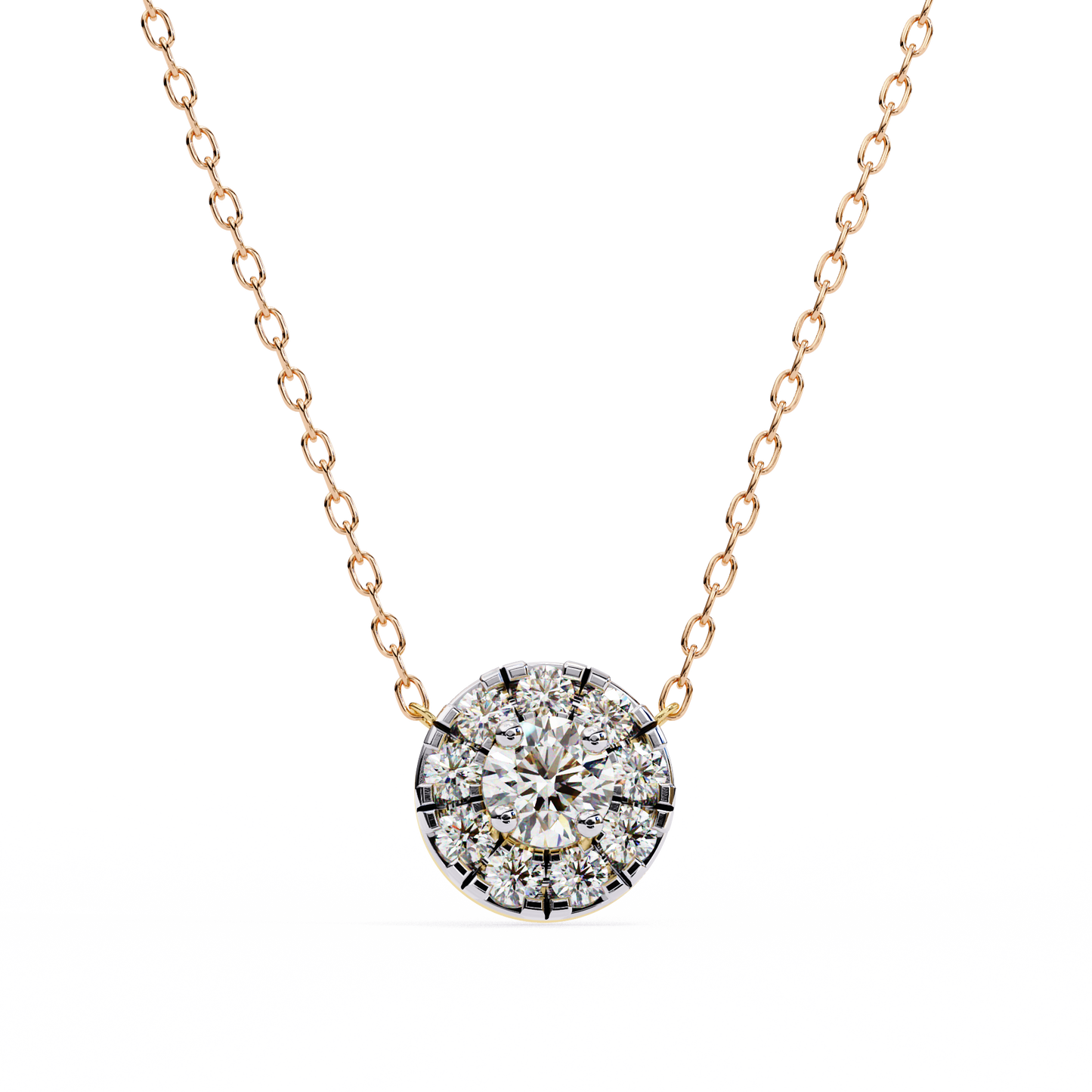 0.20 CTW Round Floral Halo Lab-Grown Diamond Necklace in 14K Gold & Platinum