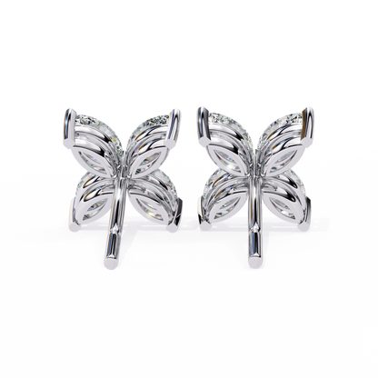 0.88 CTW Marquise Lab-Grown Diamond Four-Petal Floral Stud Earrings in 14K Gold