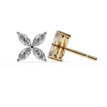 0.88 CTW Marquise Lab-Grown Diamond Four-Petal Floral Stud Earrings in 14K Gold