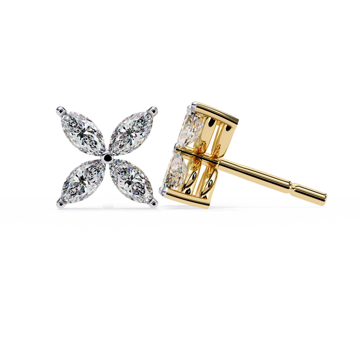 0.88 CTW Marquise Lab-Grown Diamond Four-Petal Floral Stud Earrings in 14K Gold