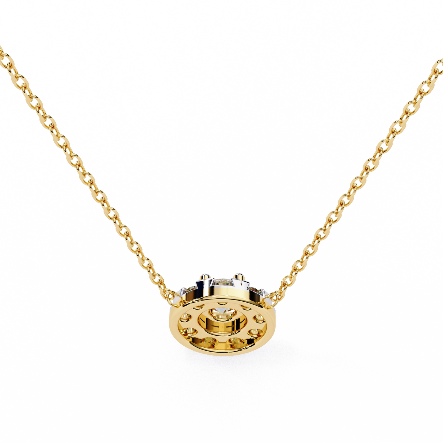0.20 CTW Round Floral Halo Lab-Grown Diamond Necklace in 14K Gold & Platinum