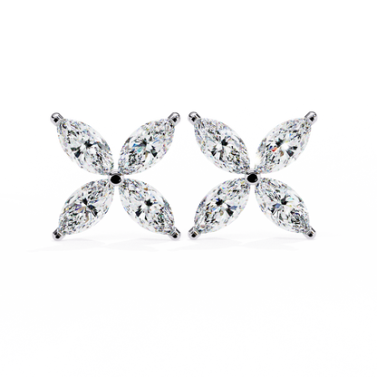 0.88 CTW Marquise Lab-Grown Diamond Four-Petal Floral Stud Earrings in 14K Gold