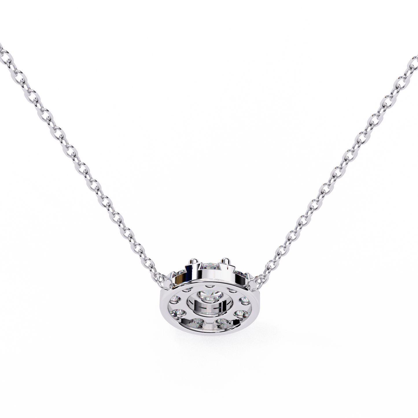 0.20 CTW Round Floral Halo Lab-Grown Diamond Necklace in 14K Gold & Platinum
