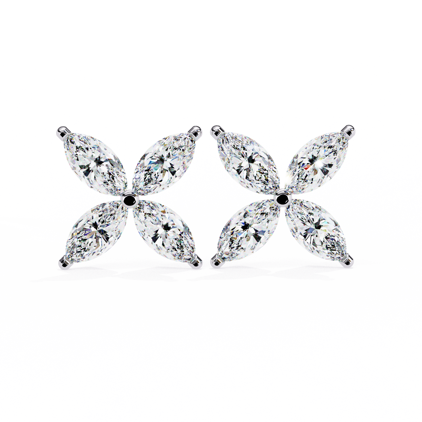 0.88 CTW Marquise Lab-Grown Diamond Four-Petal Floral Stud Earrings in 14K Gold
