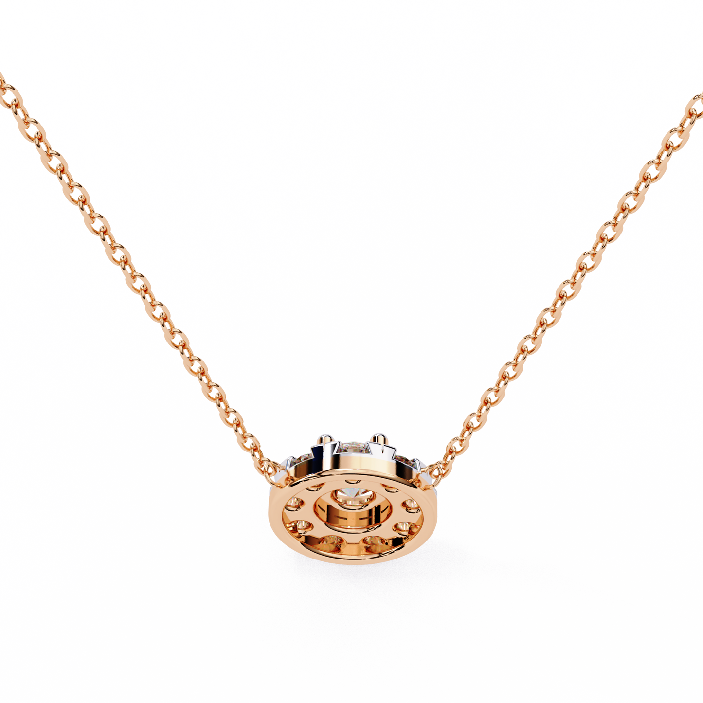 0.20 CTW Round Floral Halo Lab-Grown Diamond Necklace in 14K Gold & Platinum