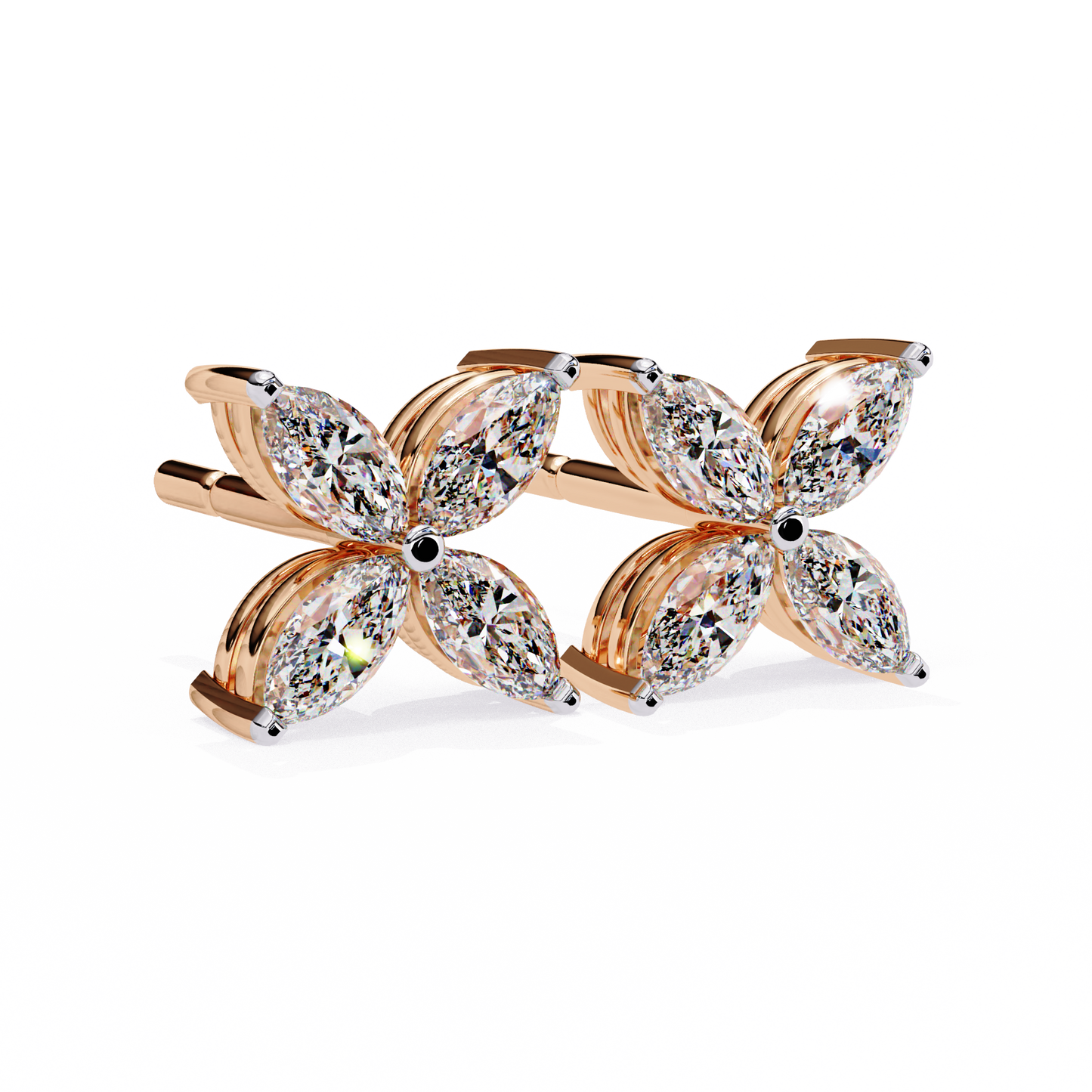 0.88 CTW Marquise Lab-Grown Diamond Four-Petal Floral Stud Earrings in 14K Gold