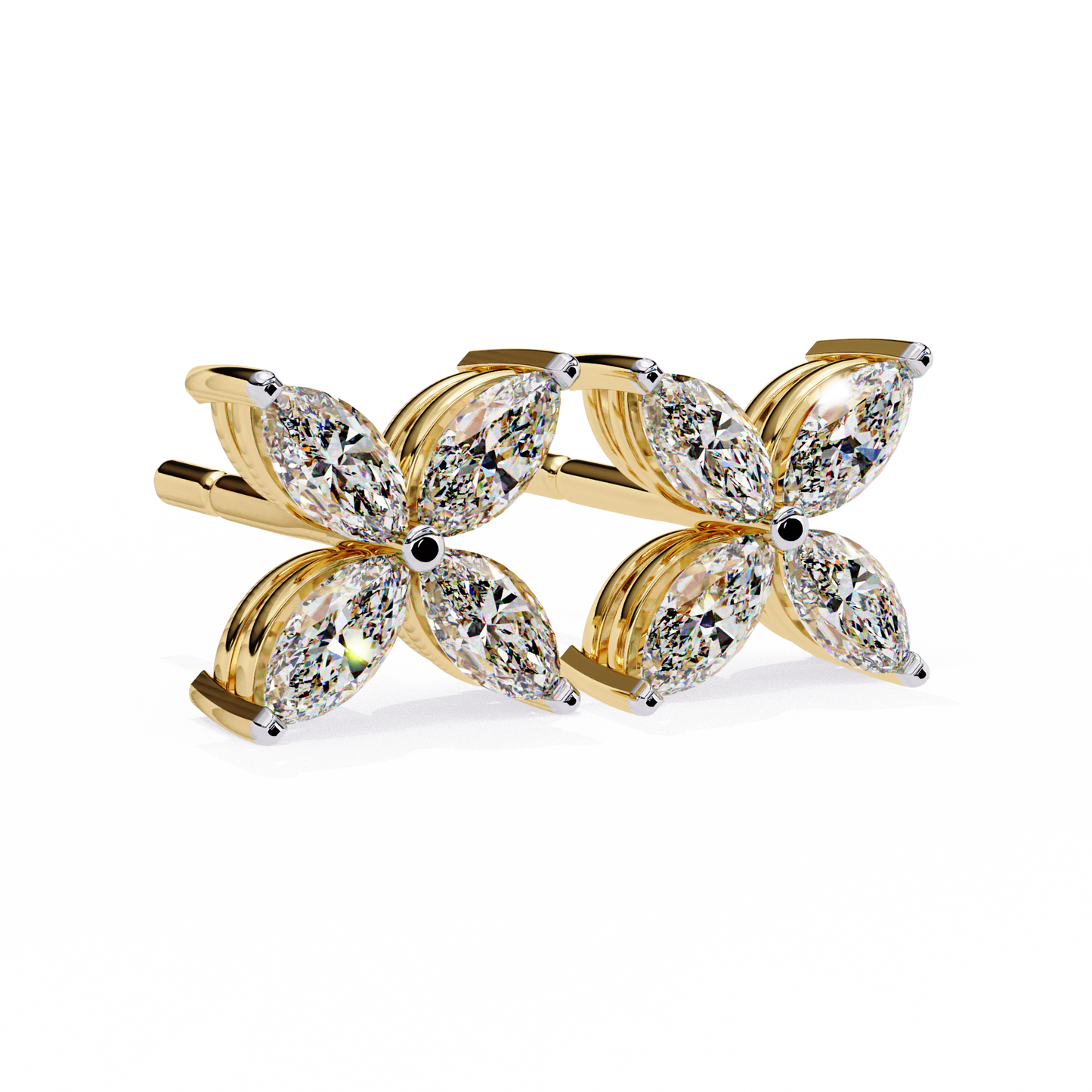 0.88 CTW Marquise Lab-Grown Diamond Four-Petal Floral Stud Earrings in 14K Gold