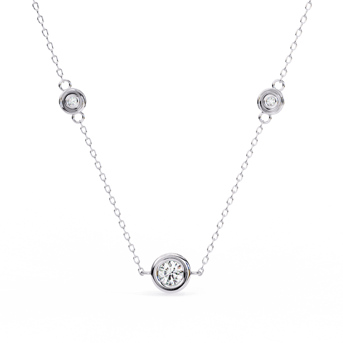 0.10 CTW Three-Station Round Lab-Grown Diamond Bezel Necklace in 14K Gold & Platinum