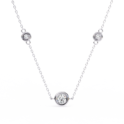 0.10 CTW Three-Station Round Lab-Grown Diamond Bezel Necklace in 14K Gold & Platinum