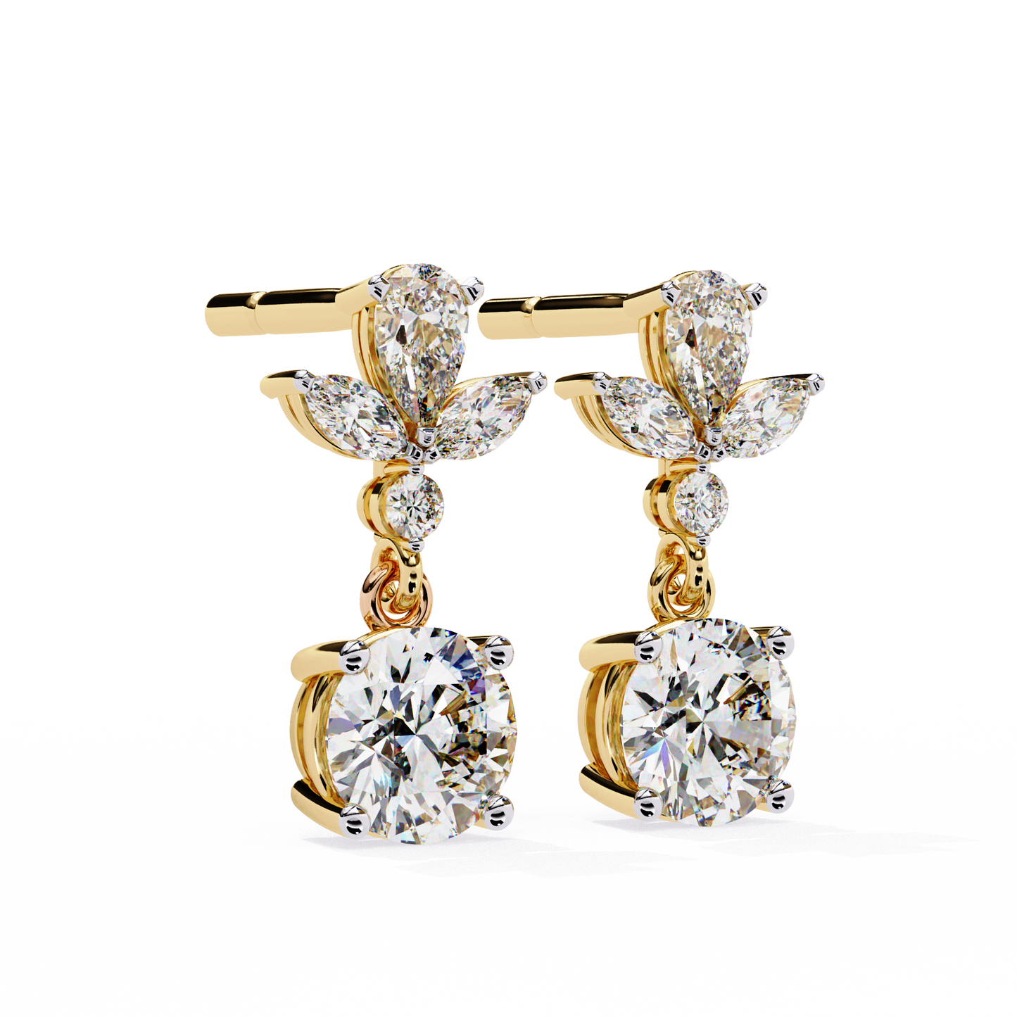 1.16 CTW Mixed-Cut Lab-Grown Diamond Floral Drop Earrings in 14K Gold