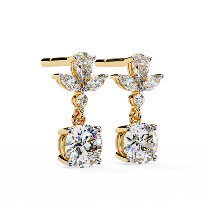 1.16 CTW Mixed-Cut Lab-Grown Diamond Floral Drop Earrings in 14K Gold