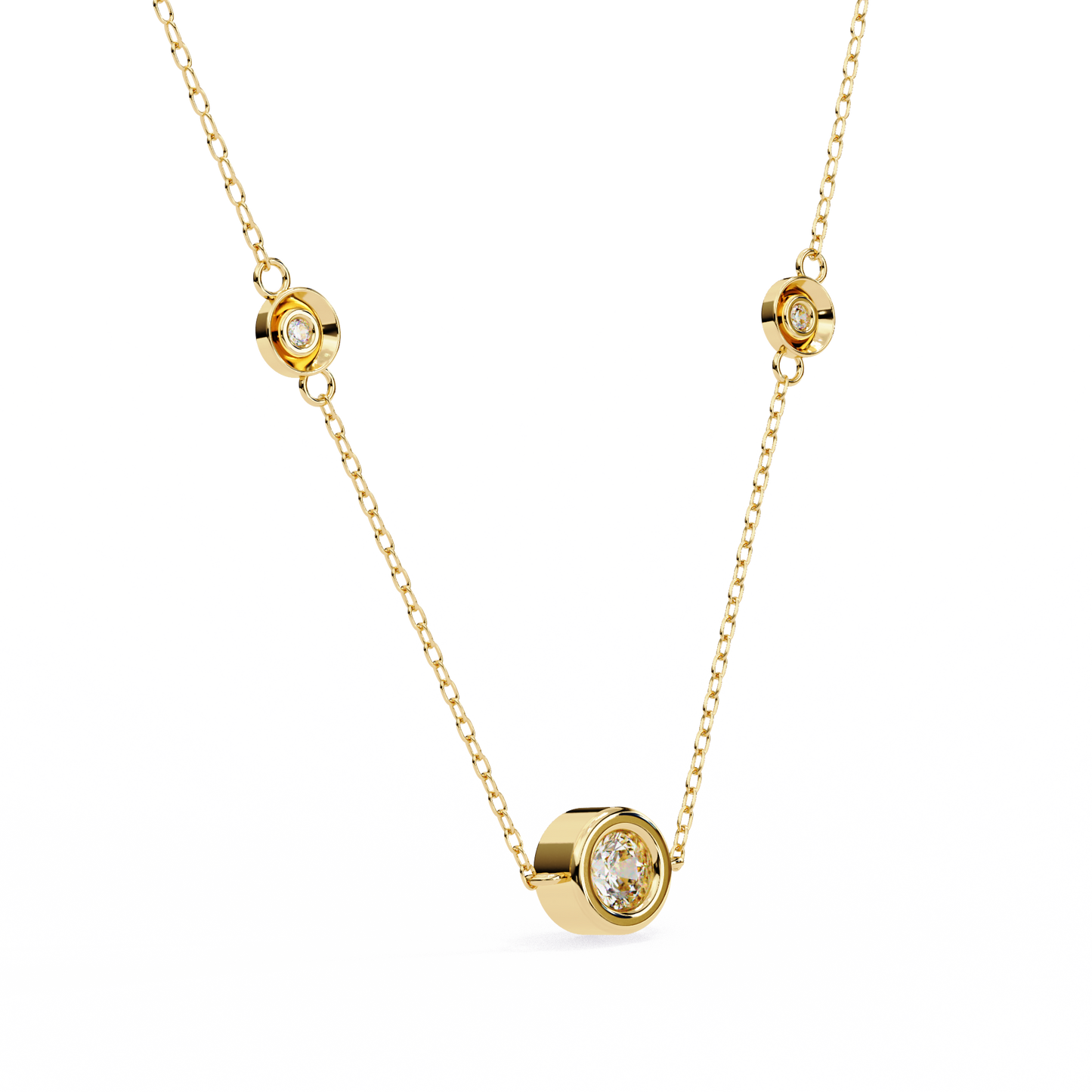 0.10 CTW Three-Station Round Lab-Grown Diamond Bezel Necklace in 14K Gold & Platinum