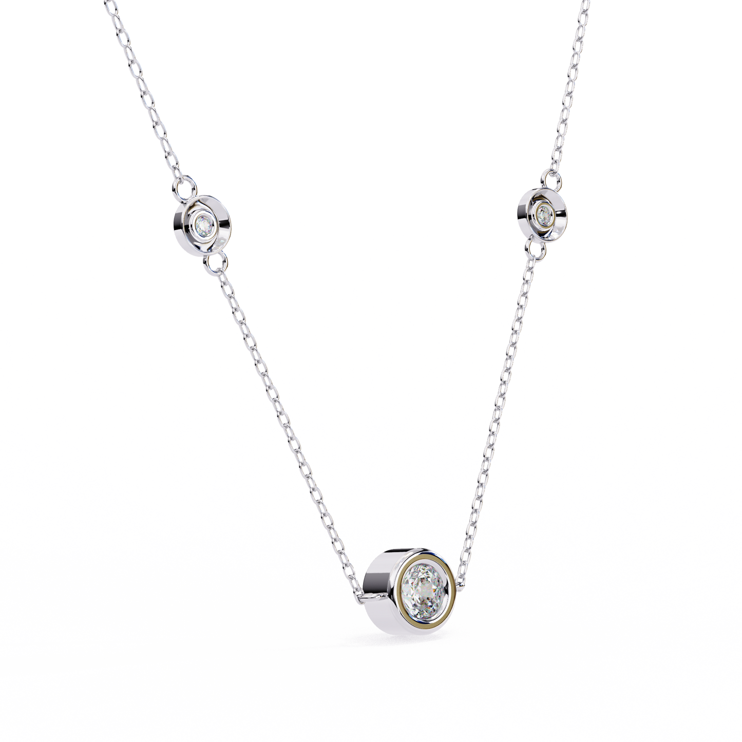 0.10 CTW Three-Station Round Lab-Grown Diamond Bezel Necklace in 14K Gold & Platinum