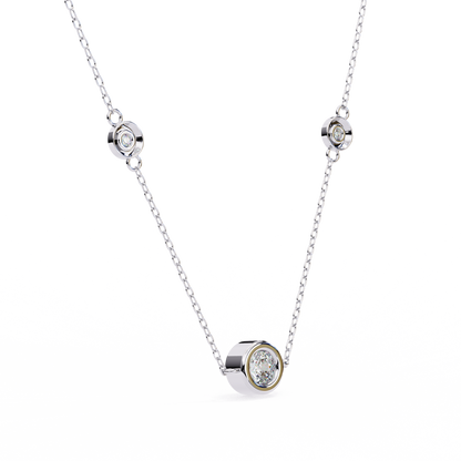 0.10 CTW Three-Station Round Lab-Grown Diamond Bezel Necklace in 14K Gold & Platinum