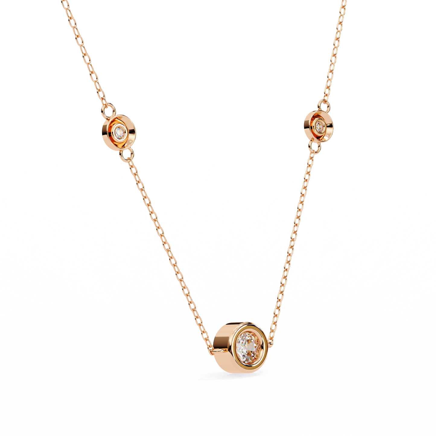 0.10 CTW Three-Station Round Lab-Grown Diamond Bezel Necklace in 14K Gold & Platinum