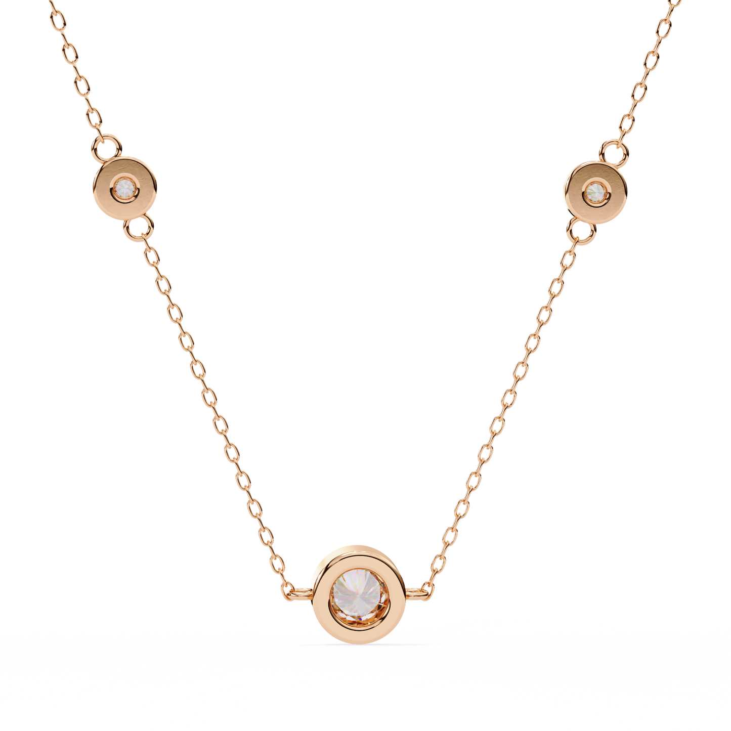 0.10 CTW Three-Station Round Lab-Grown Diamond Bezel Necklace in 14K Gold & Platinum
