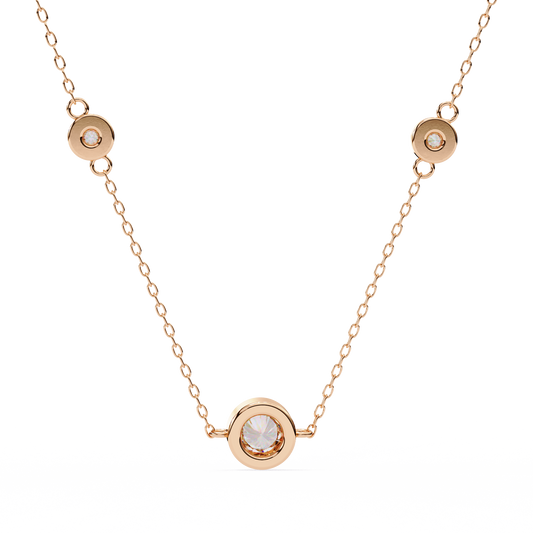 0.10 CTW Three-Station Round Lab-Grown Diamond Bezel Necklace in 14K Gold & Platinum — product image 2