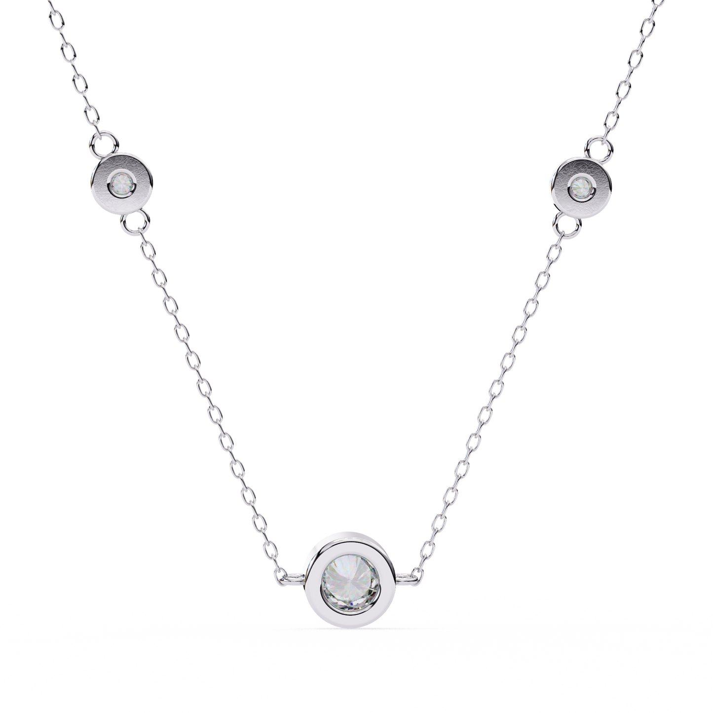 0.10 CTW Three-Station Round Lab-Grown Diamond Bezel Necklace in 14K Gold & Platinum