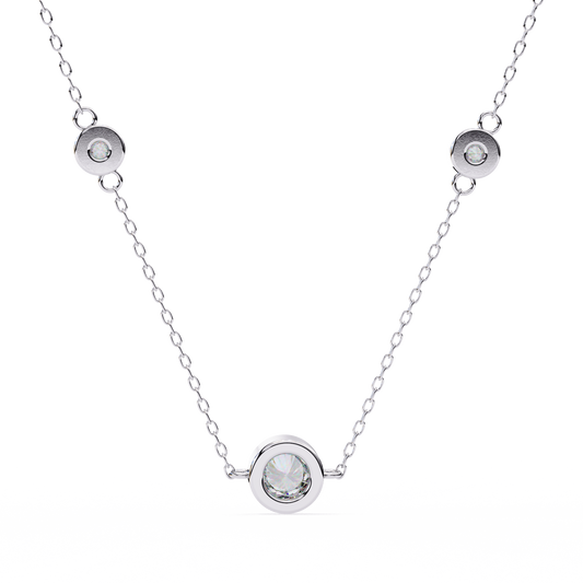 0.10 CTW Three-Station Round Lab-Grown Diamond Bezel Necklace in 14K Gold & Platinum