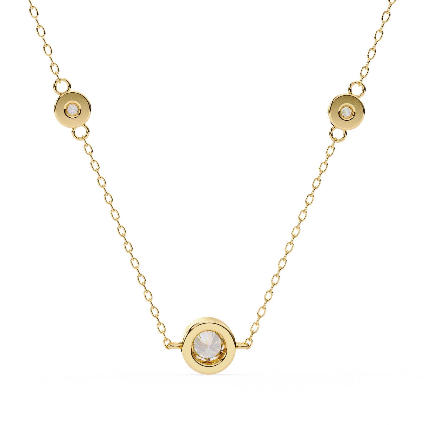 0.10 CTW Three-Station Round Lab-Grown Diamond Bezel Necklace in 14K Gold & Platinum