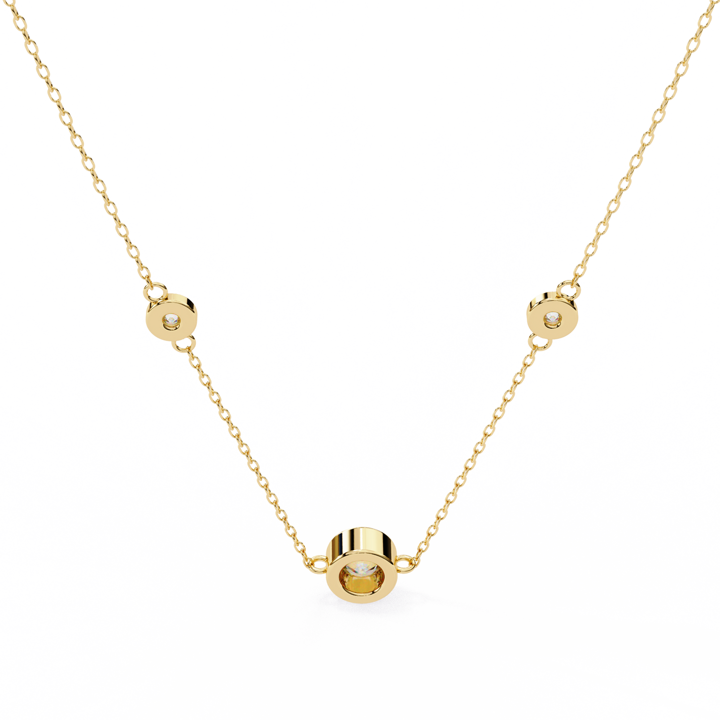 0.10 CTW Three-Station Round Lab-Grown Diamond Bezel Necklace in 14K Gold & Platinum