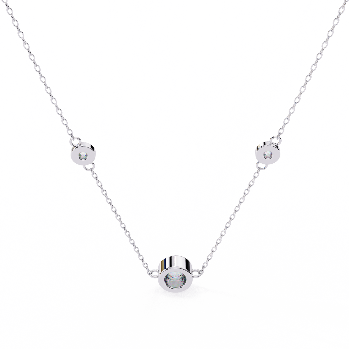 0.10 CTW Three-Station Round Lab-Grown Diamond Bezel Necklace in 14K Gold & Platinum