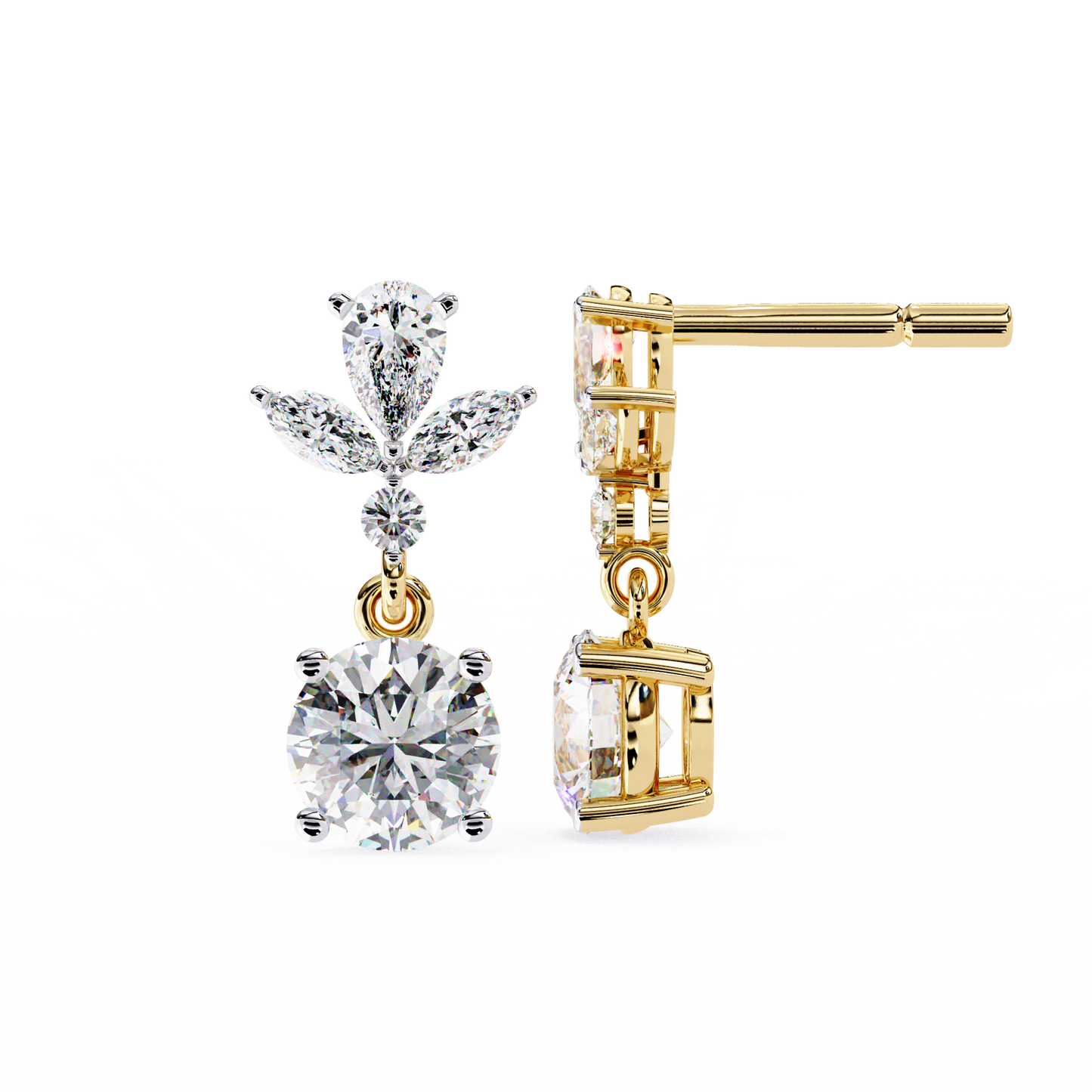 1.16 CTW Mixed-Cut Lab-Grown Diamond Floral Drop Earrings in 14K Gold
