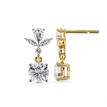 1.16 CTW Mixed-Cut Lab-Grown Diamond Floral Drop Earrings in 14K Gold