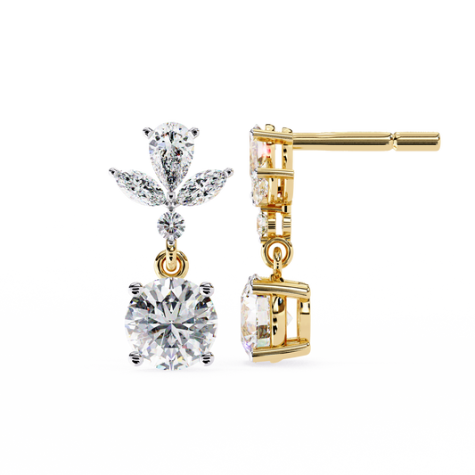 1.16 CTW Mixed-Cut Lab-Grown Diamond Floral Drop Earrings in 14K Gold