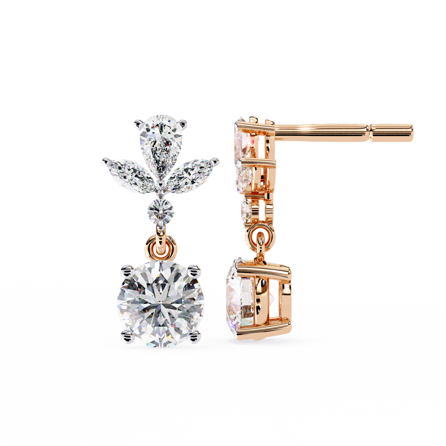 1.16 CTW Mixed-Cut Lab-Grown Diamond Floral Drop Earrings in 14K Gold